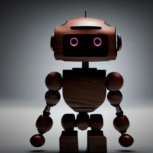 Prompt: a cute little robot, material wood. super realistic 8 k render of a dark hooded powerful elegant, cinematic composition