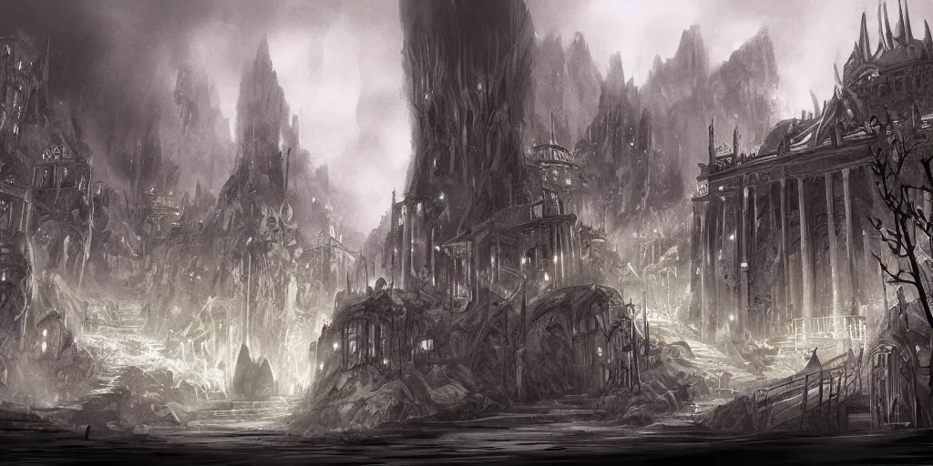 Image similar to abandoned city deep in the underdark, concept art