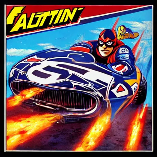 Image similar to captain falcon jumping out of racecar by michael bay, fzero, realistic