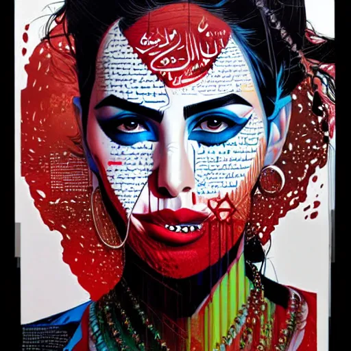 Image similar to a portrait of a saudi woman with side profile blood in ocean intricate details by MARVEL comics and Sandra Chevrier-C