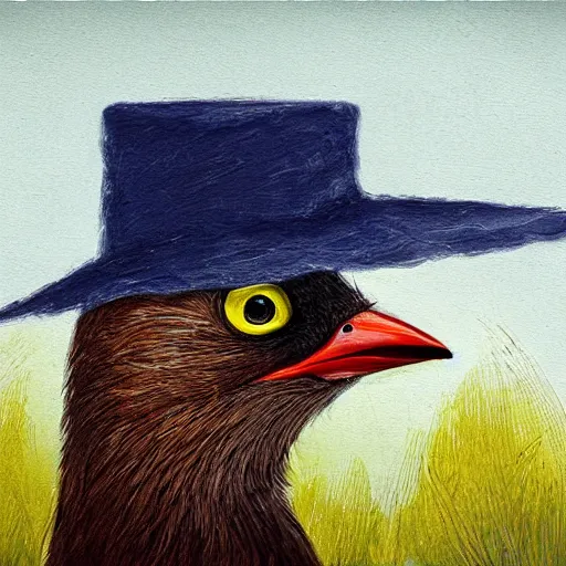 Prompt: a bird with a hat