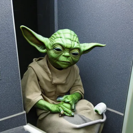 Prompt: Yoda emerging from a toilet