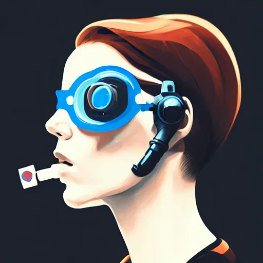 Image similar to a profile photo of a spy with oxygen mask and a gun, side profile in underwater, highly detailed, digital painting, artstation, concept art, smooth, sharp focus, illustration by Sandra Chevrier