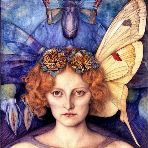 Image similar to moths attending their queen, by Annie Swynnerton and Diego Rivera and Evelyn De Morgan, symbolist, dramatic lighting, elaborate geometric ornament, god rays, soft cool colors,smooth, sharp focus, extremely detailed, Adolf Wölfli