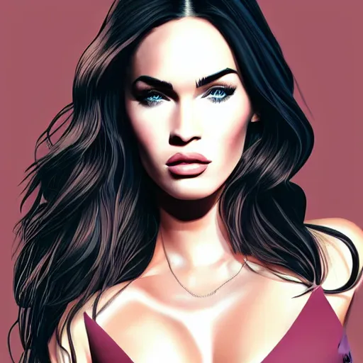 Prompt: megan fox portrait by arunas kacinskas, digital illustration, vector illustration