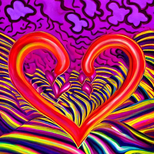 Image similar to a highly detailed painting of kitschy purple hearts in flames, inspired by lisa frank, dali, matisse, david hockney, trending on artstation, 4 k