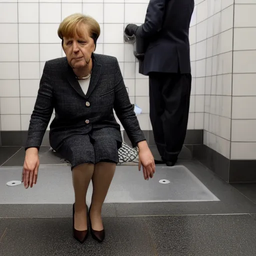 Image similar to angela merkel peeing at a urinal