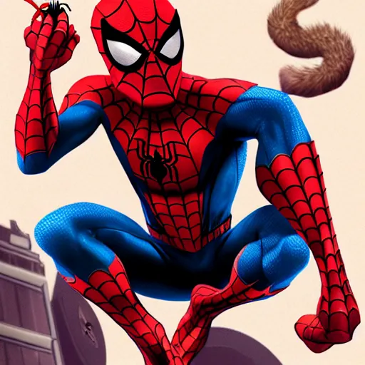 Image similar to spider - man sit on the raccoon and eating donuts, concept art, trending on artstation, highly detailed, intricate, sharp focus, digital art, 8 k