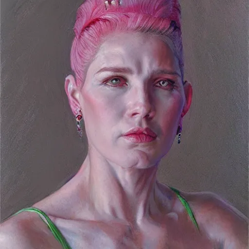 Image similar to portrait of a pink queen, by donato giancola.