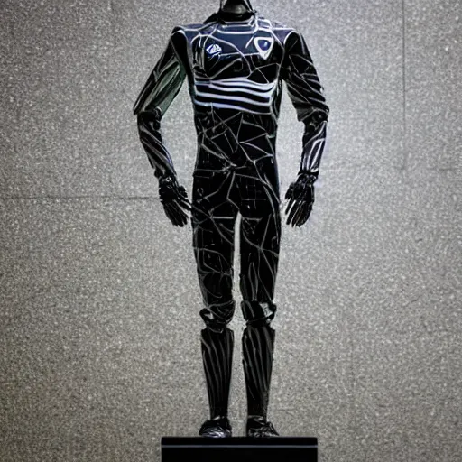 Image similar to a realistic detailed photo of a guy who is an attractive humanoid who is half robot and half humanoid, who is a male android, soccer player martin ødegaard, shiny skin, posing like a statue, blank stare, by the pool, on display, showing off his muscles, humanoid robot, frozen ice statue