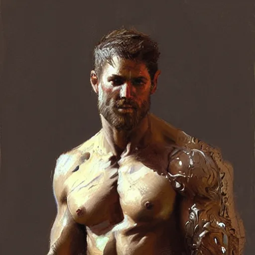 Image similar to Poor shepherd, 30 years old, playful, male, muscular, detailed face, thighs!!!! gorgeous, amazing, muscular, intricate, highly detailed, painting by Gaston Bussiere, Craig Mullins