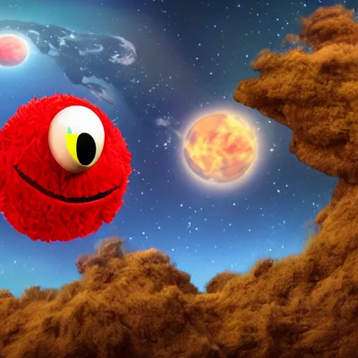 Prompt: a planet that looks like elmo