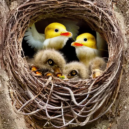 Image similar to Cuckoo chicks in nest being fed by an octopus national geographic photography