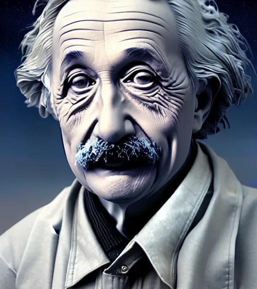 Image similar to Highly detailed portrait Einstein in GTA V, Stephen Bliss, unreal engine, fantasy art by Greg Rutkowski, Loish, Rhads, ferdinand knab, Makoto Shinkai and Lois van baarle, ilya kuvshinov, rossdraws, Tom Bagshaw, global illumination, radiant light, detailed and intricate environment