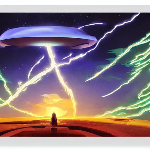 Image similar to sci - fi dreamy landscape. science fiction poster. cinematic sci - fi scene. symmetry. science fiction theme with lightning. epic. art by john singer sargent - akira toriyama - joaquin sorolla