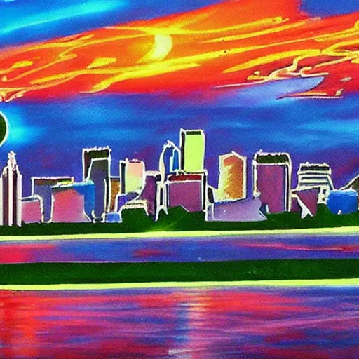 Image similar to Arnhem skyline. Beautiful artistic painting by Lurid. (2022)