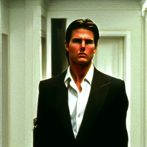 Prompt: Tom Cruise in American Psycho (1999), killing women