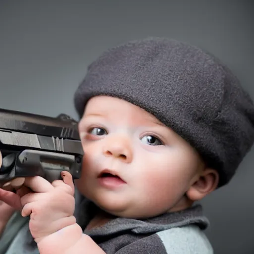 Image similar to a baby holding a gun