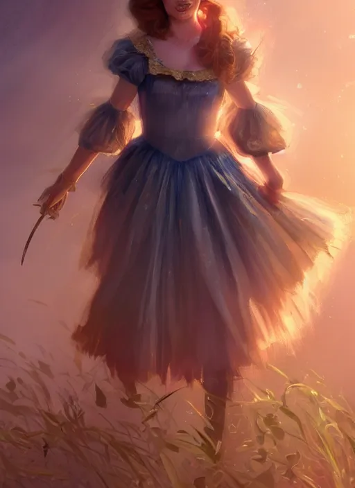 Image similar to beautiful female dorothy gale, margot robbie as dorothy, full body character concept, armor, super powers, fantasy, intricate, elegant, highly detailed, digital painting, artstation, concept art, shining, sharp focus, illustration, art by stanley lau