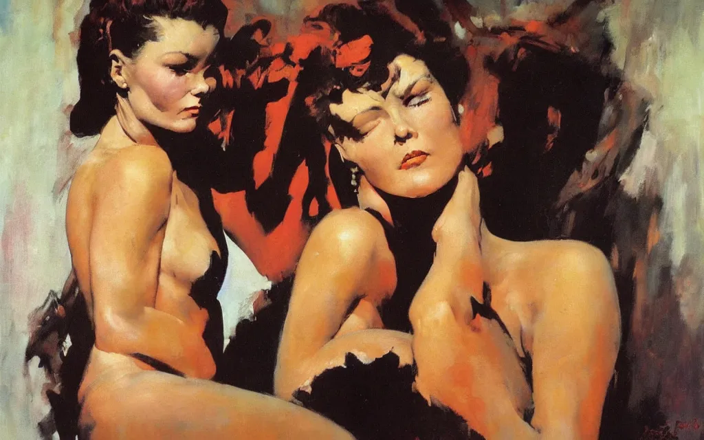 Image similar to frank frazetta paints his muse, eleanor frazetta, oilpainting, smooth,