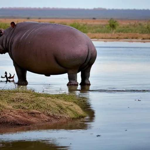 Image similar to Hippo stares down tank