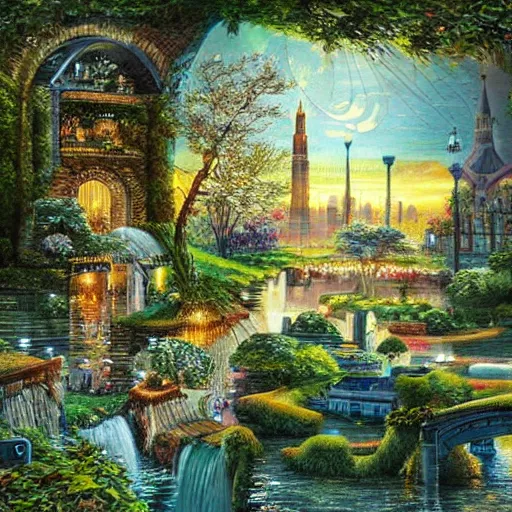 Image similar to Beautiful city of the future in harmony with nature. Beautiful detailed grainy painting by Lurid. (2022)