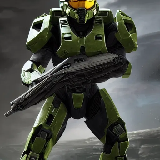 Prompt: master chief from halo, teabagging his enemy