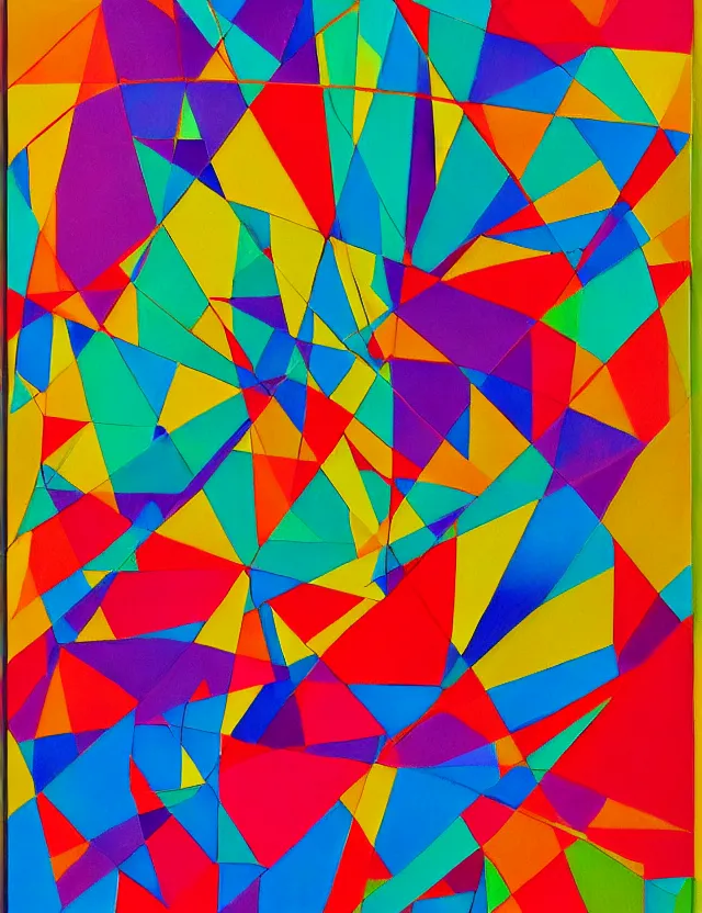 Prompt: a abstract bright color painting with geometrical shapes, symmetry in the style of farid alam