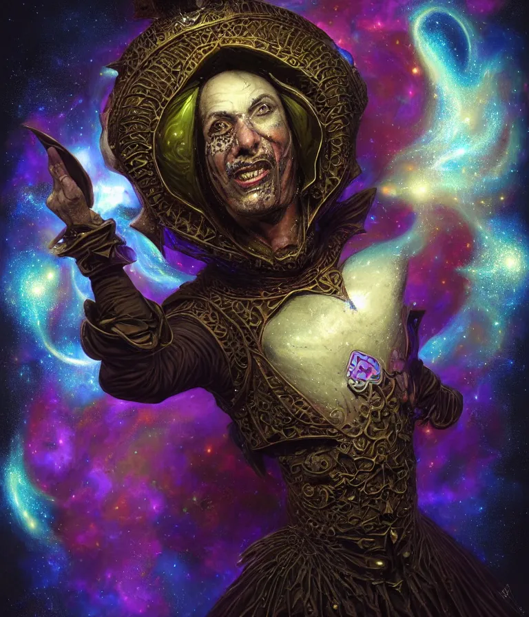 Image similar to front!!! shot of a court jester!!! character, mesmerizing fractal hypercubes, dark holography!!!, future, metallic nebula, crystalline edges, polygonal, elegant, highly detailed, centered, (((artstation, concept art, jagged, sharp focus, artgerm, Tomasz Alen Kopera, Peter Mohrbacher, donato giancola, Joseph Christian Leyendecker, WLOP, Boris Vallejo))), ((raytracing)), mugshot!!!!!, ugly!!!!!!, octane render, nvidia raytracing demo, octane render, nvidia raytracing demo, octane render, nvidia raytracing demo, 8K