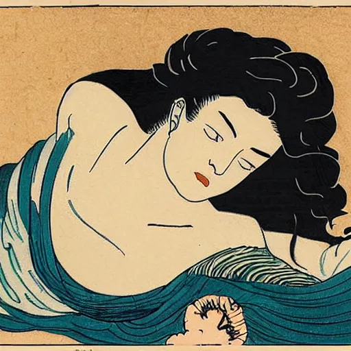 Image similar to Lorde reincarnated as Aphrodite in the style of Hokusai