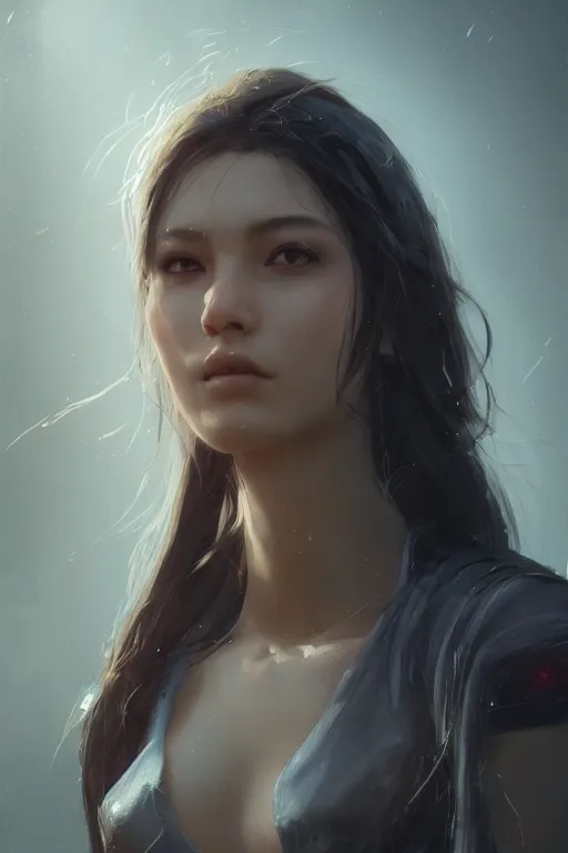 Image similar to a beautiful portrait of an attractive alian women by Greg Rutkowski, Sung Choi, Mitchell Mohrhauser, Maciej Kuciara, Johnson Ting, Maxim Verehin, Peter Konig, final fantasy , 8k photorealistic, cinematic lighting, HD, high details, atmospheric , trending on artstation