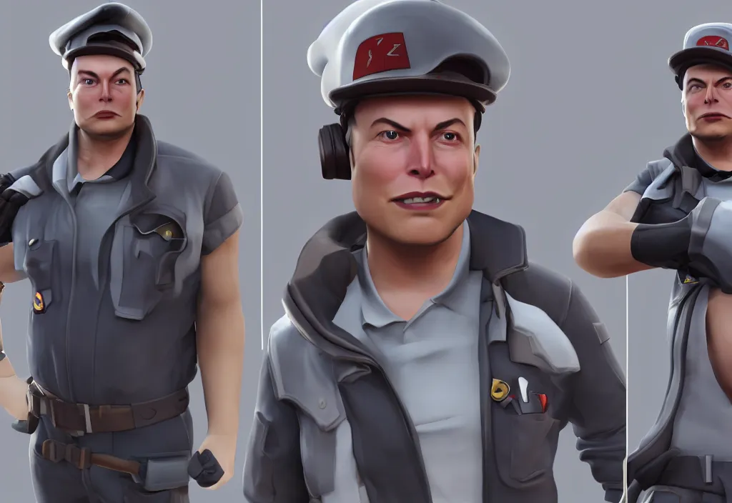 Image similar to elon musk in team fortress 2, elon musk in the video game team fortress, gameplay screenshot, close up, 3 d rendering. unreal engine. amazing likeness. very detailed.