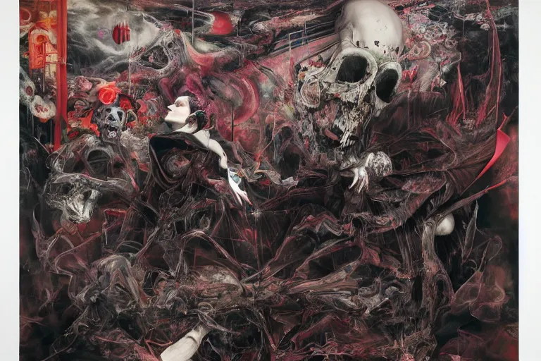 Image similar to The physical impossibility of death, in a brutalist architecture space ship, gothic, rich deep colours, creepy, diabolical, dark, mystical, intrincate, maximalism, painted by Francis bacon, Adrian ghenie, James jean and Petra cortright part by Gerhard Richter, part by Takato Yamamoto. 8k masterpiece