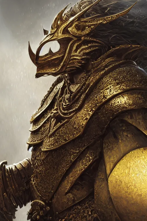 Image similar to dynamic photography portrait of a dungeons and dragons king's colosse , intricate ornate armor, subject in the middle of the frame, rule of thirds, golden ratio, elegant, digital painting, octane 4k render, zbrush, hyperrealistic, artstation, concept art, smooth, sharp focus, illustration from Warcraft by Ruan Jia and Mandy Jurgens and Artgerm and William-Adolphe Bouguerea