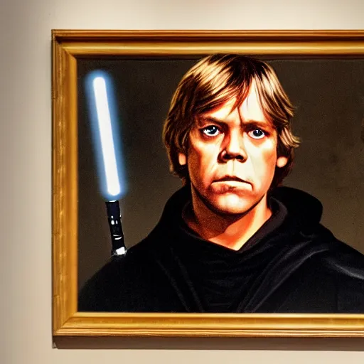 Image similar to a portrait painting of luke skywalker from star wars in a renaissance style hanging in a museum