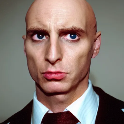 Prompt: Bald Patrick Bateman from American Psycho, headshot photo