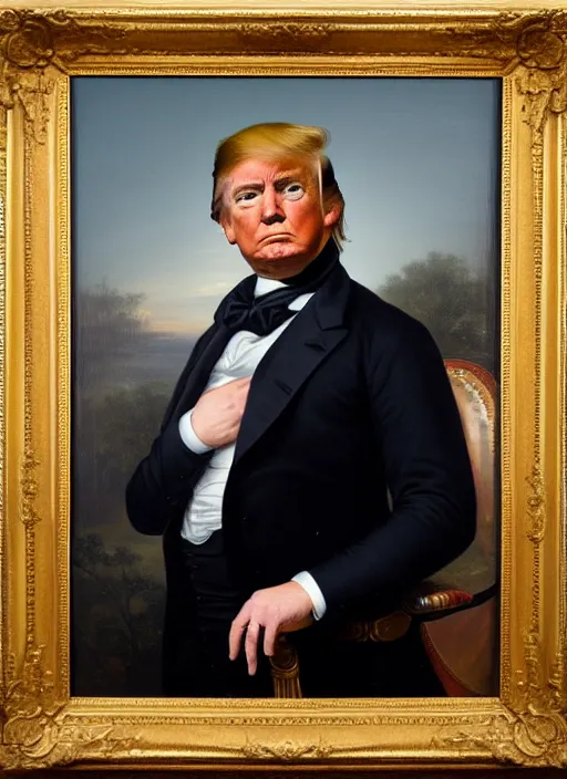 Image similar to portrait of the united states president, 1 8 6 7, donald trump. standing in the oval office. oil on canvas by william sidney mount, trending on artstation