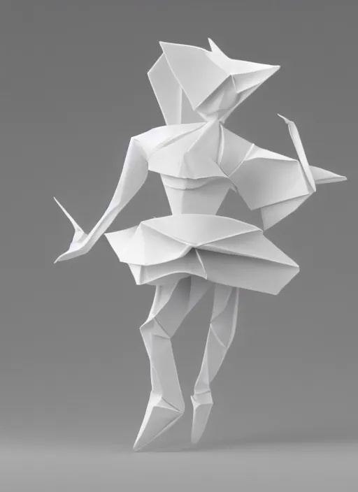 Prompt: origami dancer in white paper, 3 d render, ultra - detailed, on white background, studio shot