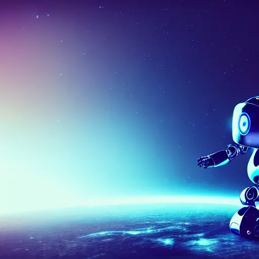 Image similar to a cute little robot in space. super realistic 8 k render of a dark hooded powerful elegant, cinematic composition