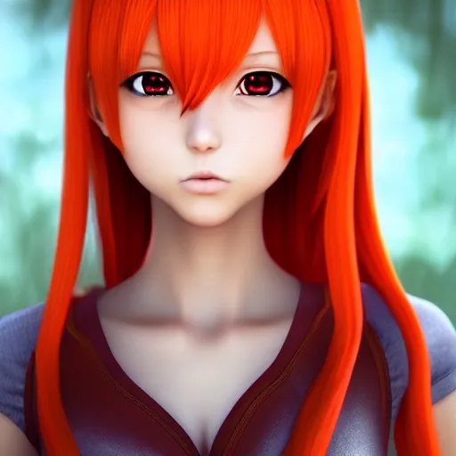 Prompt: v-tube render as a very beautiful 3d anime girl, hot petite, long braided orange red hair, hazel eyes, casual clothes, full round face, short smile, cinematic lightning, medium shot, mid-shot, highly detailed, trending on Artstation, Unreal Engine 4k, cinematic wallpaper