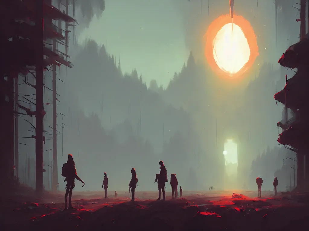 Image similar to the end of humanity by atey ghailan, ismail inceoglu, michal lisowski, artstation, volumetric light