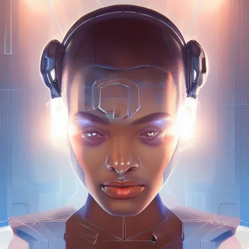 Image similar to symmetry!! solid cube of light, hard edges, product render retro - futuristic poster scifi, lasers and circuits, brown skin queen, intricate, elegant, highly detailed, digital painting, artstation, concept art, smooth, sharp focus, illustration, dreamlike, art by artgerm