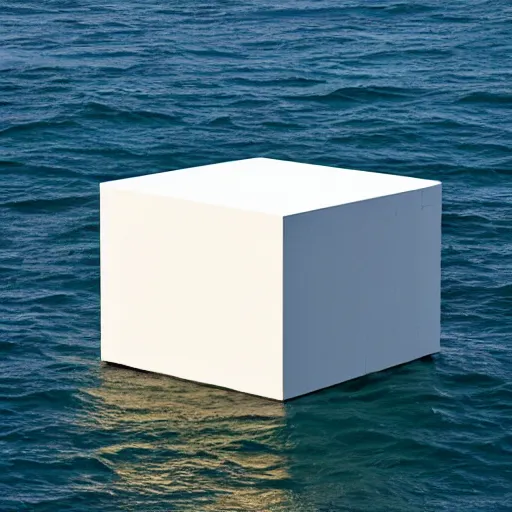 Image similar to a cube in the middle of the sea in the style of richard serra