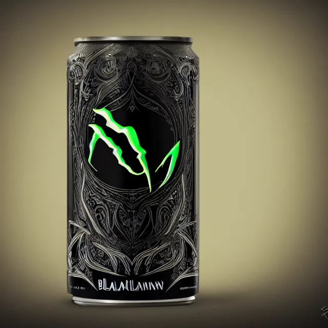 Image similar to aluminian can of black monster energy drink, intricate and beautiful and elegant, highly detailed, digital painting, artstation, concept art, smooth and sharp focus, illustration
