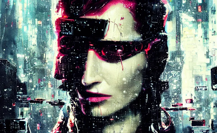 Prompt: detailed film still of portrait neon operator lady eva green in the movie blade runner, messy ponytail, cyberpunk futuristic, neon, reflective puffy coat, decorated with traditional japanese by ismail inceoglu dragan bibin hans thoma greg rutkowski alexandros pyromallis nekro, illustrated, perfect face, fine details, realistic shaded, fine - face,