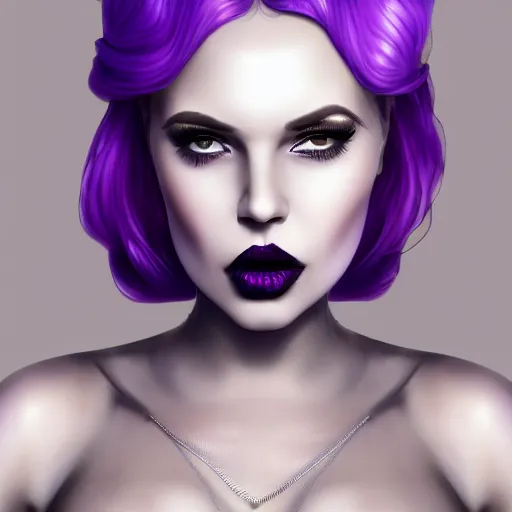 Prompt: portrait of a curvy feminine hot pale goth woman with elaborate, elegant, sophisticated, tight silver nylon, latex and silk dress, black lipstick, silver necklace, and purple makeup, cgsociety, realistic, highly detailed, attractive, 16k, smooth, sharp focus, trending on ArtStation, hyperdetailed, volumetric lighting