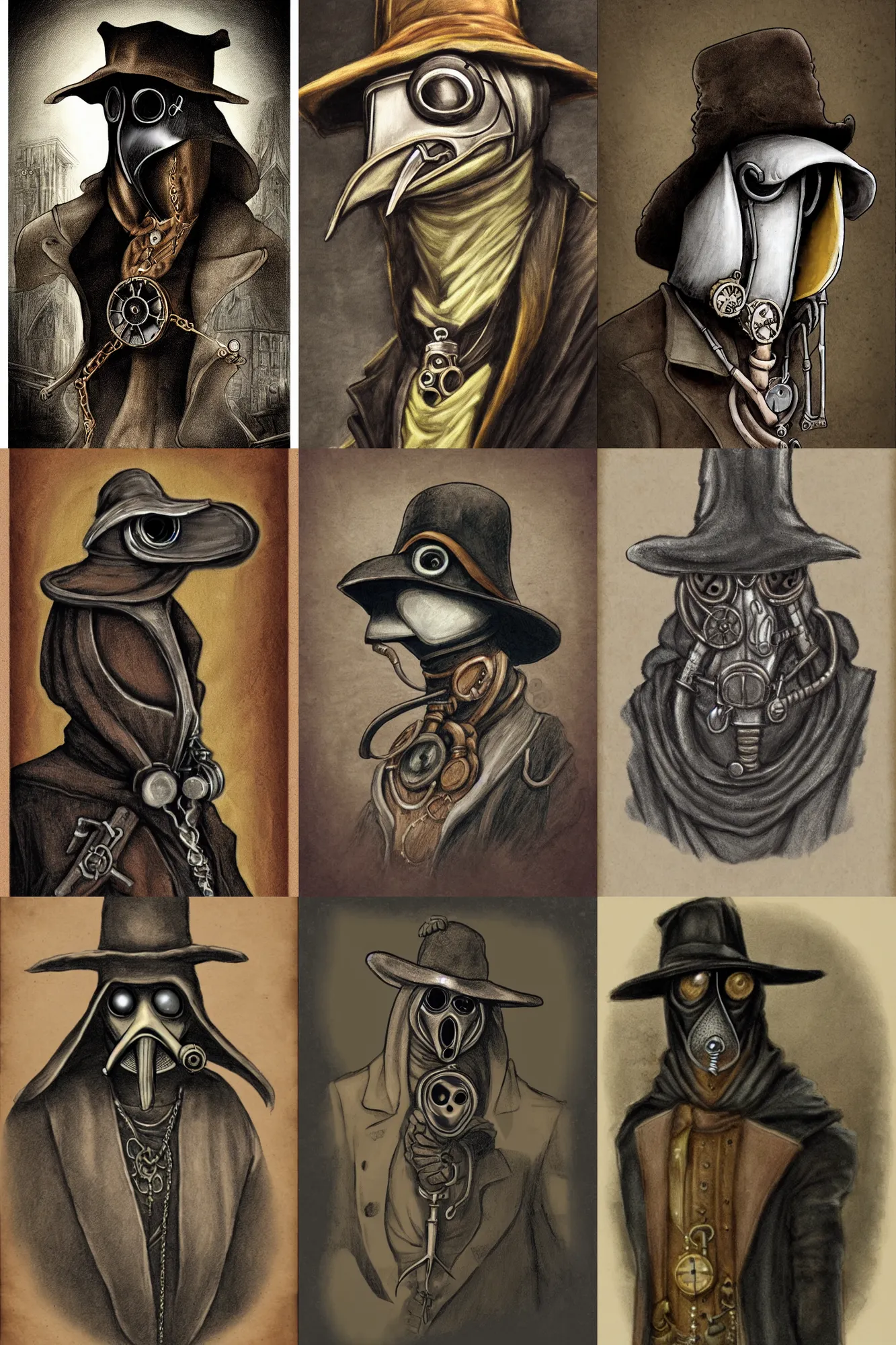 Prompt: Portrait of Steampunk plague doctor