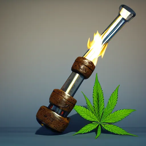 Image similar to cannabis bong water pipe, fire, smoke, octane render, 8 k, ultra hd, unreal engine 5, ray tracing