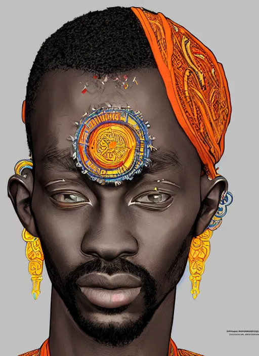 Prompt: closeup portrait of east african man, an ultrafine detailed illustration by james jean, intricate linework, bright colors, final fantasy, behance contest winner, vanitas, angular, altermodern, unreal engine 5 highly rendered, global illumination, radiant light, detailed and intricate environment