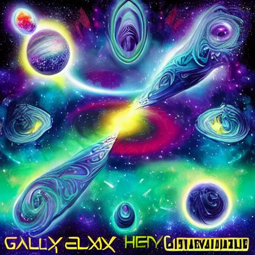 Image similar to galaxy, psychedelic heavy metal cover album